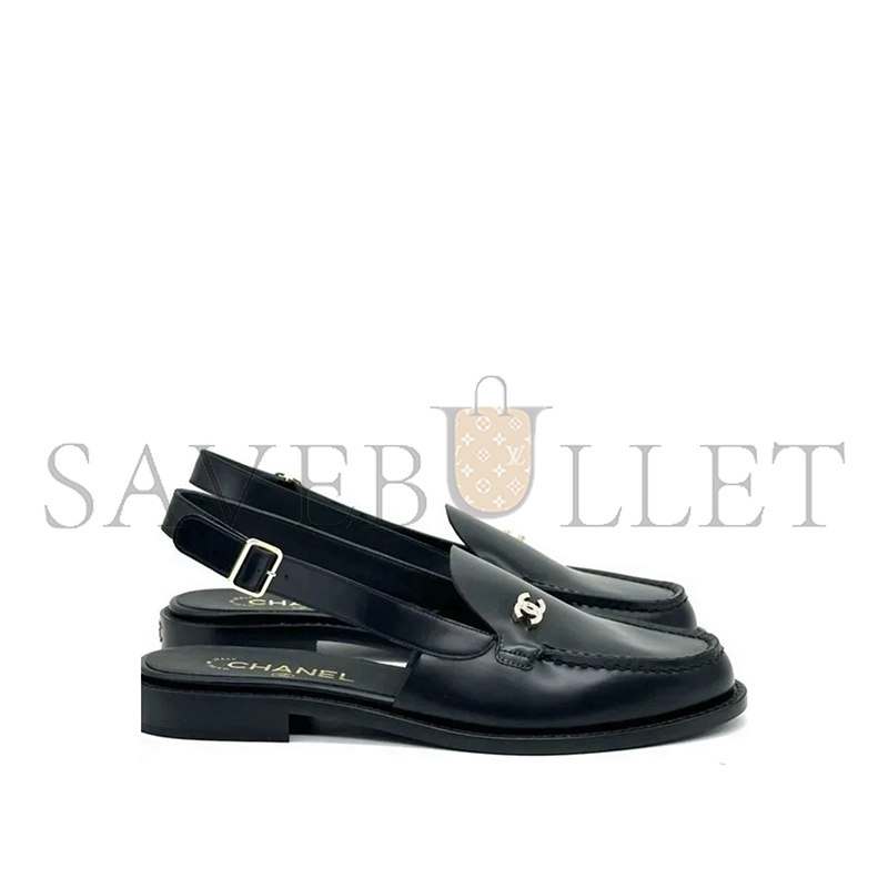 Ch*el 25p crystal cc logo leather slingback flat loafers sandals